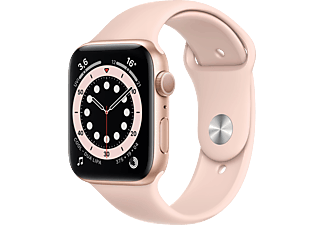 APPLE Watch Series 6 (GPS) 44mm Smartwatch Aluminium Fluorelastomer, 140 - 220 mm, Gold/Sandrosa