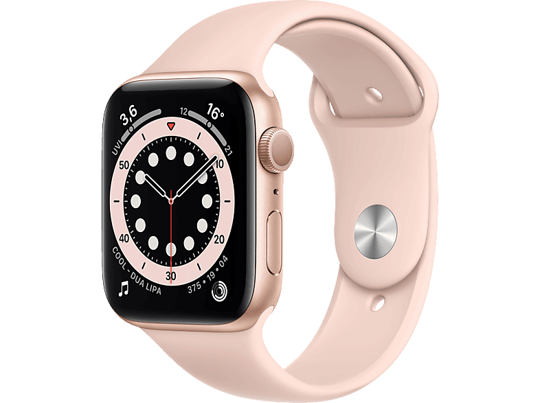 APPLE Watch Series 6 44mm mm, Smartwatch Aluminium 140 - Fluorelastomer, 220 (GPS) Gold/Sandrosa