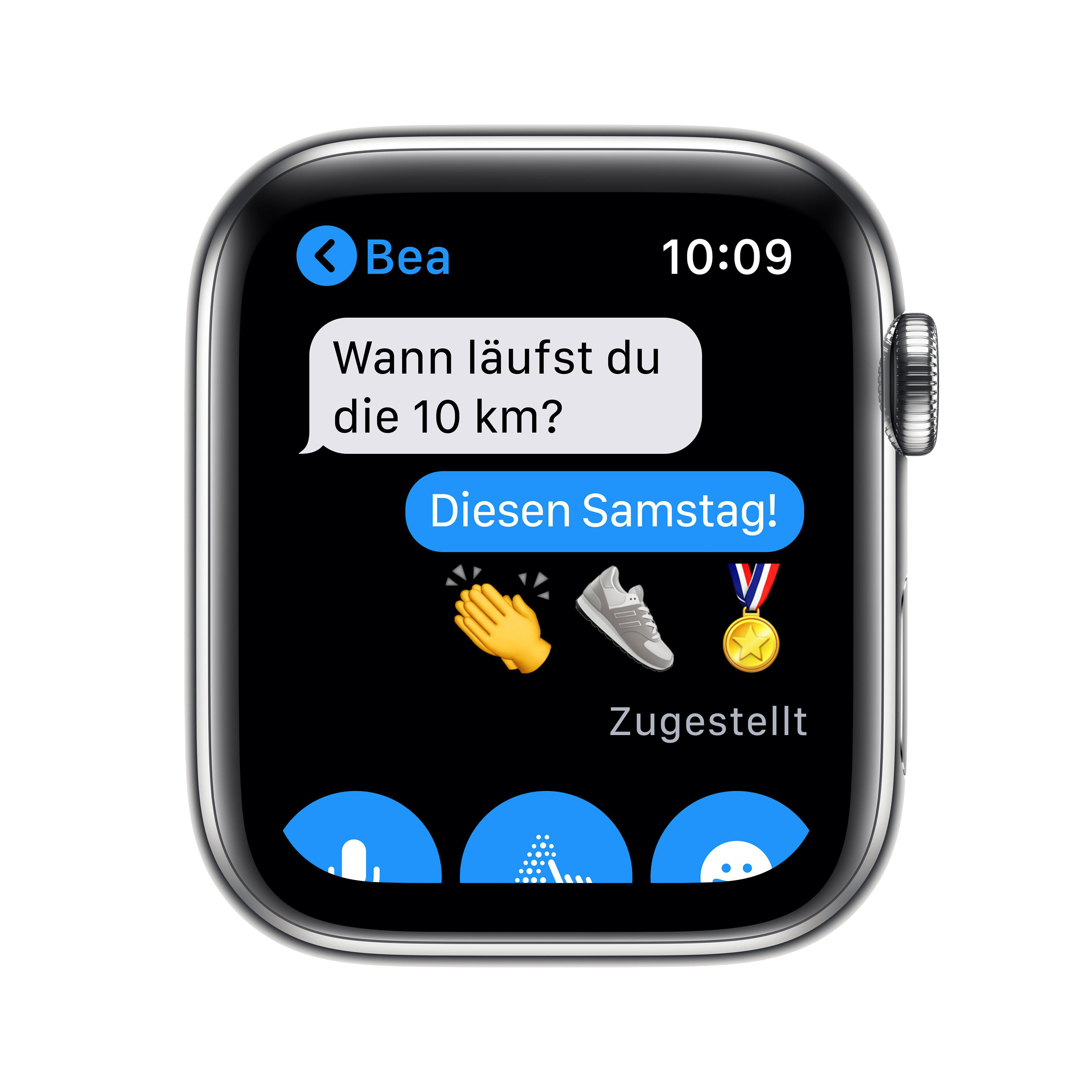 APPLE Watch Series 6 (GPS + Cellular) 44mm Smartwatch Edelstahl Fluorelastomer, 140 - 210 mm, Armband: Weiß, Gehäuse: Silber