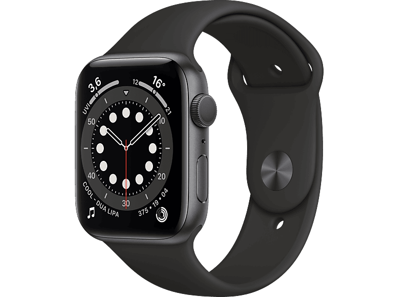 Aluminium Sportarmband (GPS), mm 140 Grau, 44 Smartwatch Schwarz mm, Fluorelastomer, Series Aluminiumgehäuse APPLE - Schwarz/Space 220 Space Grau Watch 6