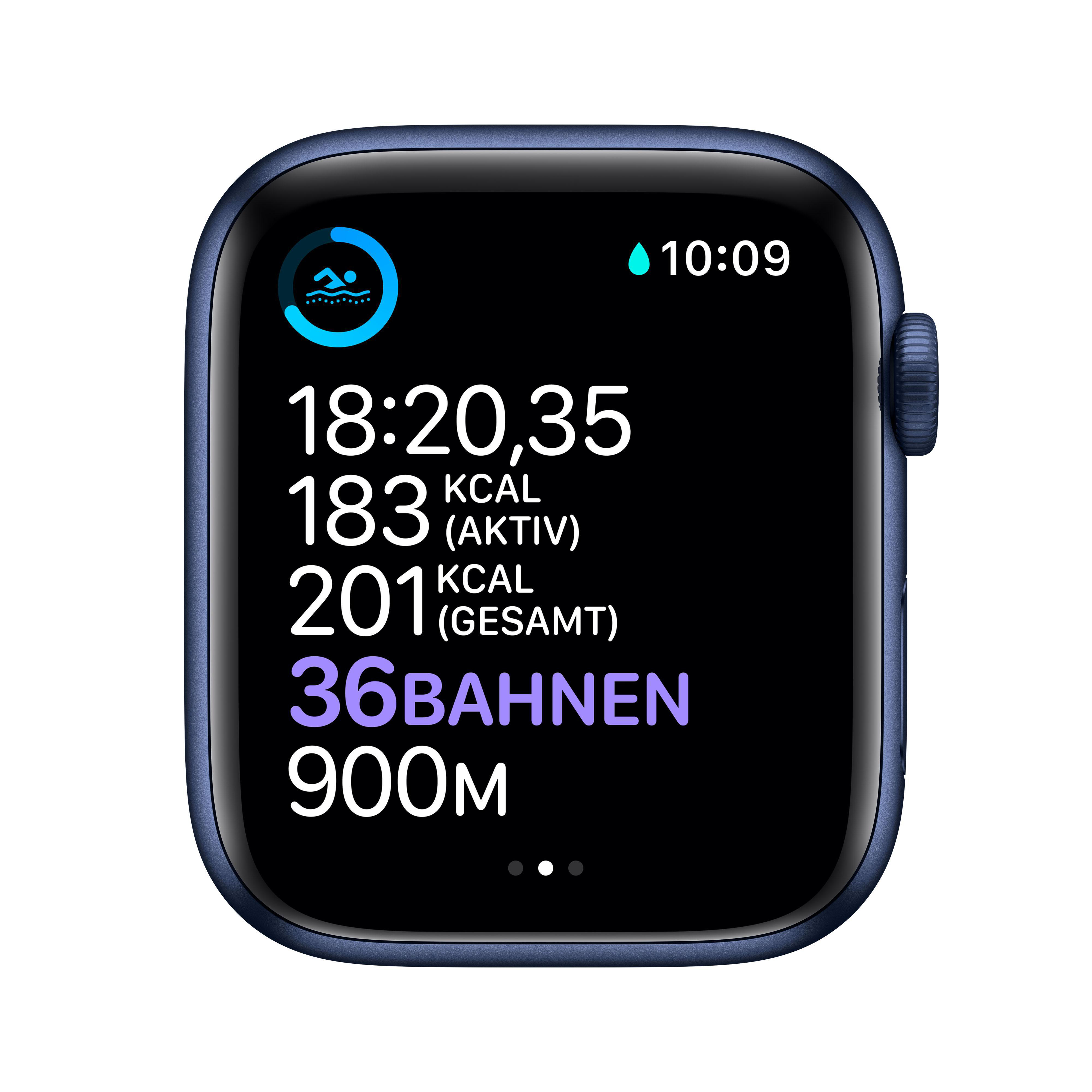 APPLE Watch Series 6 (GPS) 44mm Smartwatch Aluminium Fluorelastomer, 140 - 220 mm, Blau/Dunkelmarine