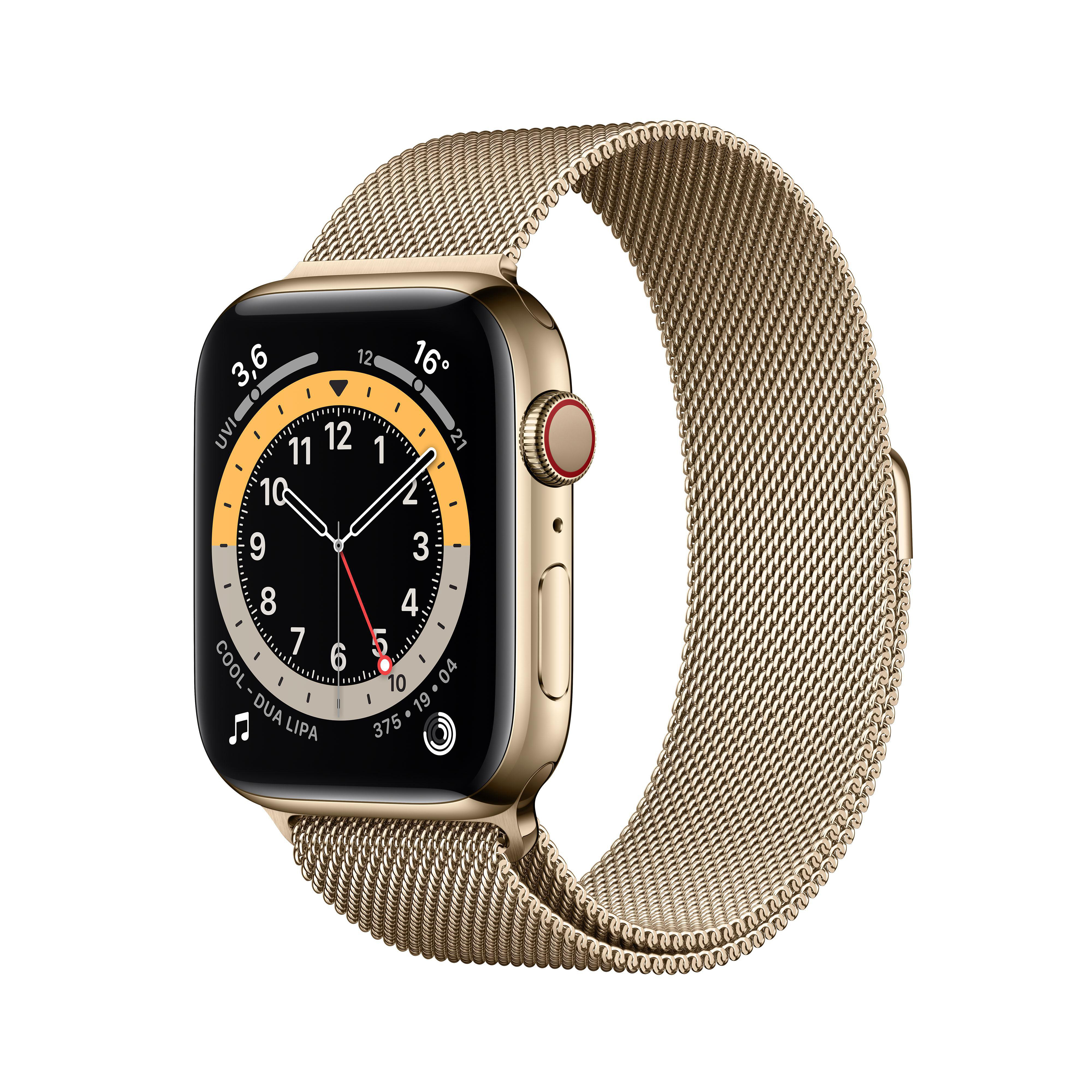 APPLE Watch Series 44mm Smartwatch Gold 6 + Armband: 200 Gehäuse: 150 Gold, - (GPS mm, Edelstahl, Cellular) Edelstahl