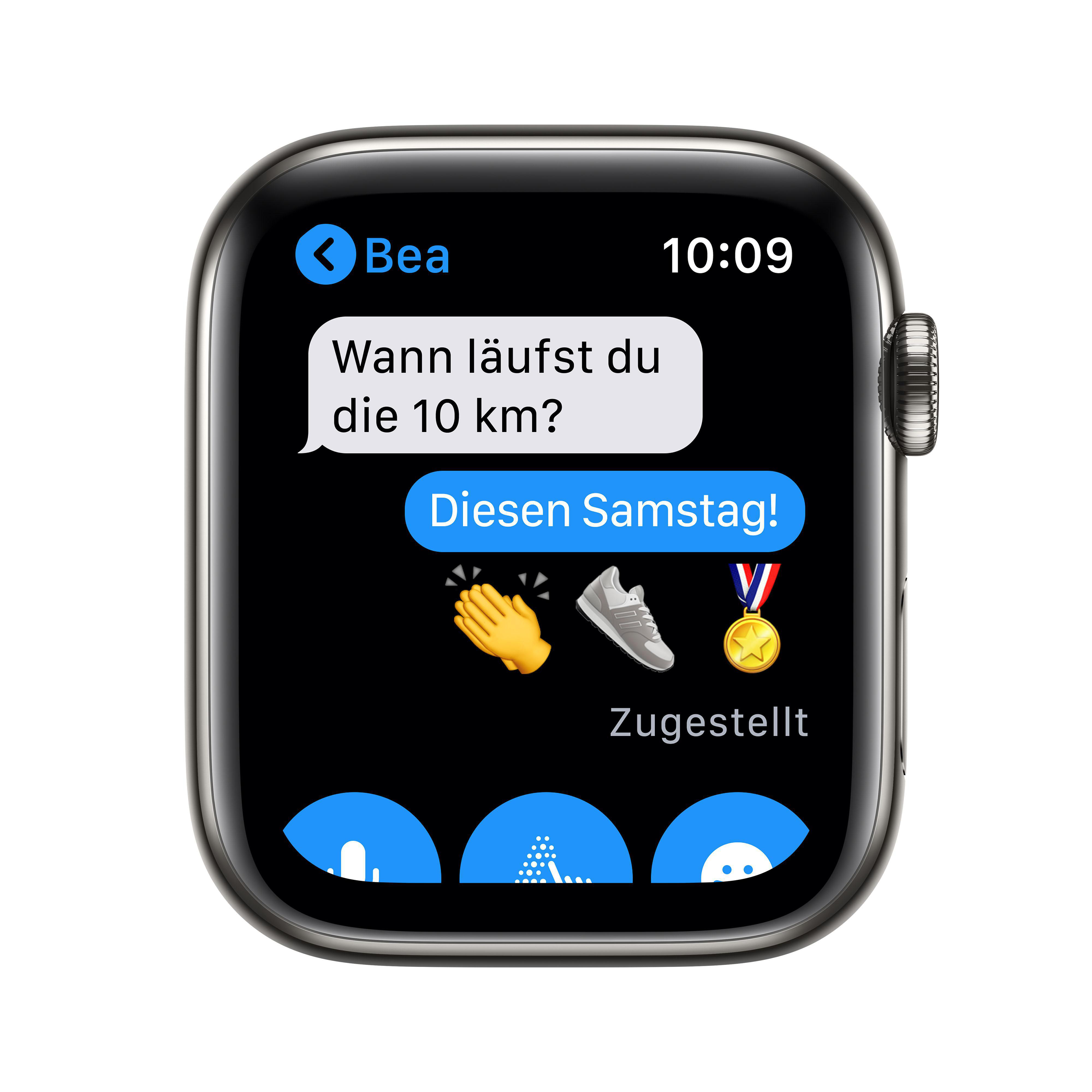 APPLE Watch Series 6 (GPS + Cellular) 44mm Smartwatch Edelstahl Fluorelastomer, 140 - 210 mm, Armband: Schwarz, Gehäuse: Graphit