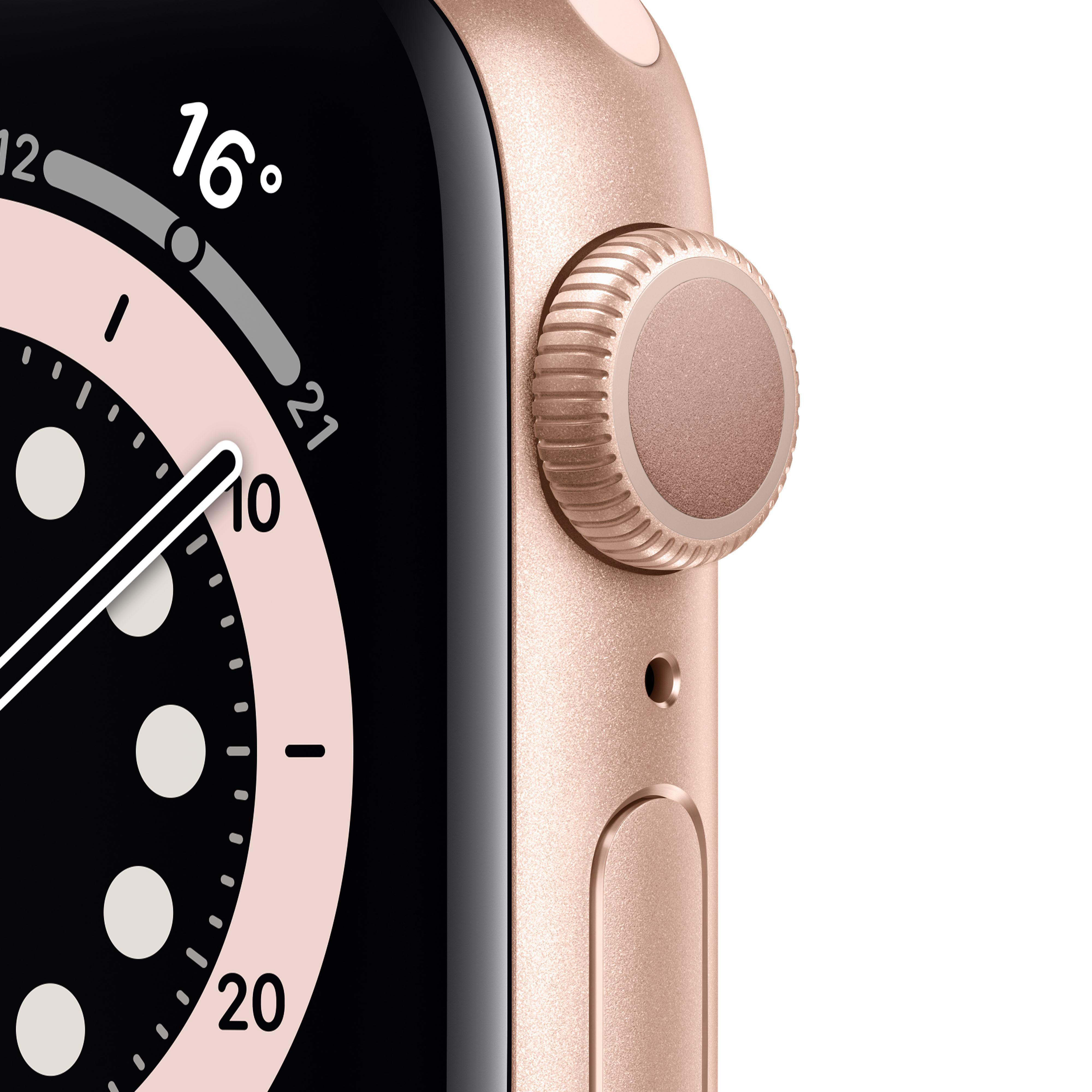 APPLE Watch Series 6 (GPS) 40mm Smartwatch Aluminium Fluorelastomer, 130 - 200 mm, Sandrosa/Gold