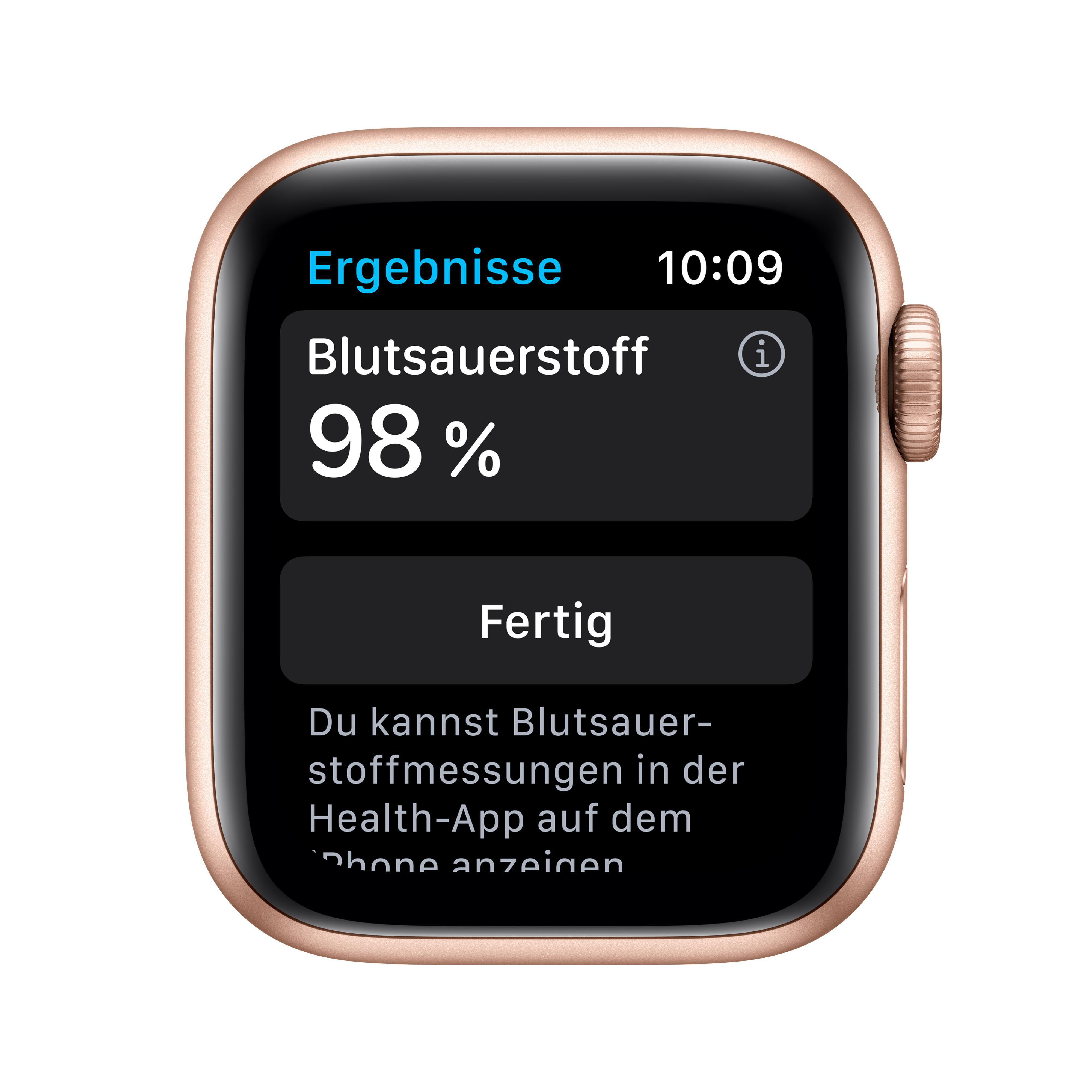 APPLE Watch Series 6 (GPS) 40mm Smartwatch Aluminium Fluorelastomer, 130 - 200 mm, Sandrosa/Gold