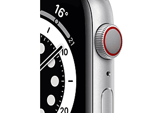 APPLE Watch Series 6 (GPS + Cellular) 44mm Smartwatch Aluminium Fluorelastomer, 140 - 210 mm, Armband: Weiß, Gehäuse: Silber