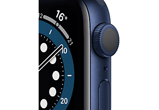 APPLE Watch Series 6 (GPS), 40 mm Aluminiumgehäuse Blau, Sportarmband Dunkelmarine Smartwatch Aluminium Fluorelastomer, 130 - 200 mm, Blau/Dunkelmarine