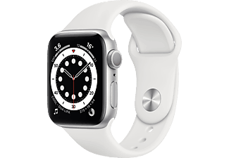 APPLE Watch Series 6 (GPS) 40mm Smartwatch Aluminium Fluorelastomer, 130 - 200 mm, Silber/Weiß