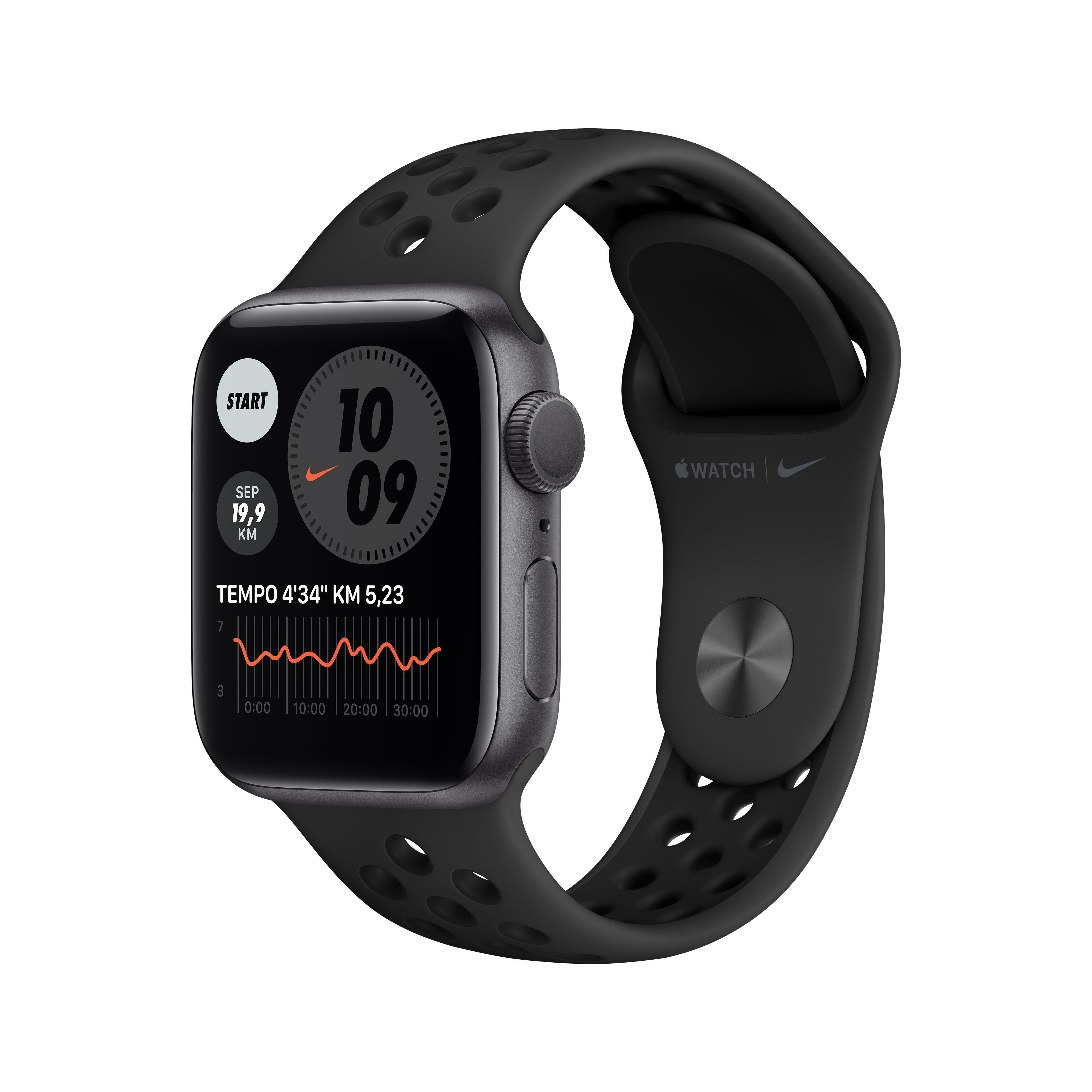 APPLE Watch Series 6 Smartwatch Grau/Schwarz 190 mm, Nike 40mm - Fluorelastomer, 130 Space
