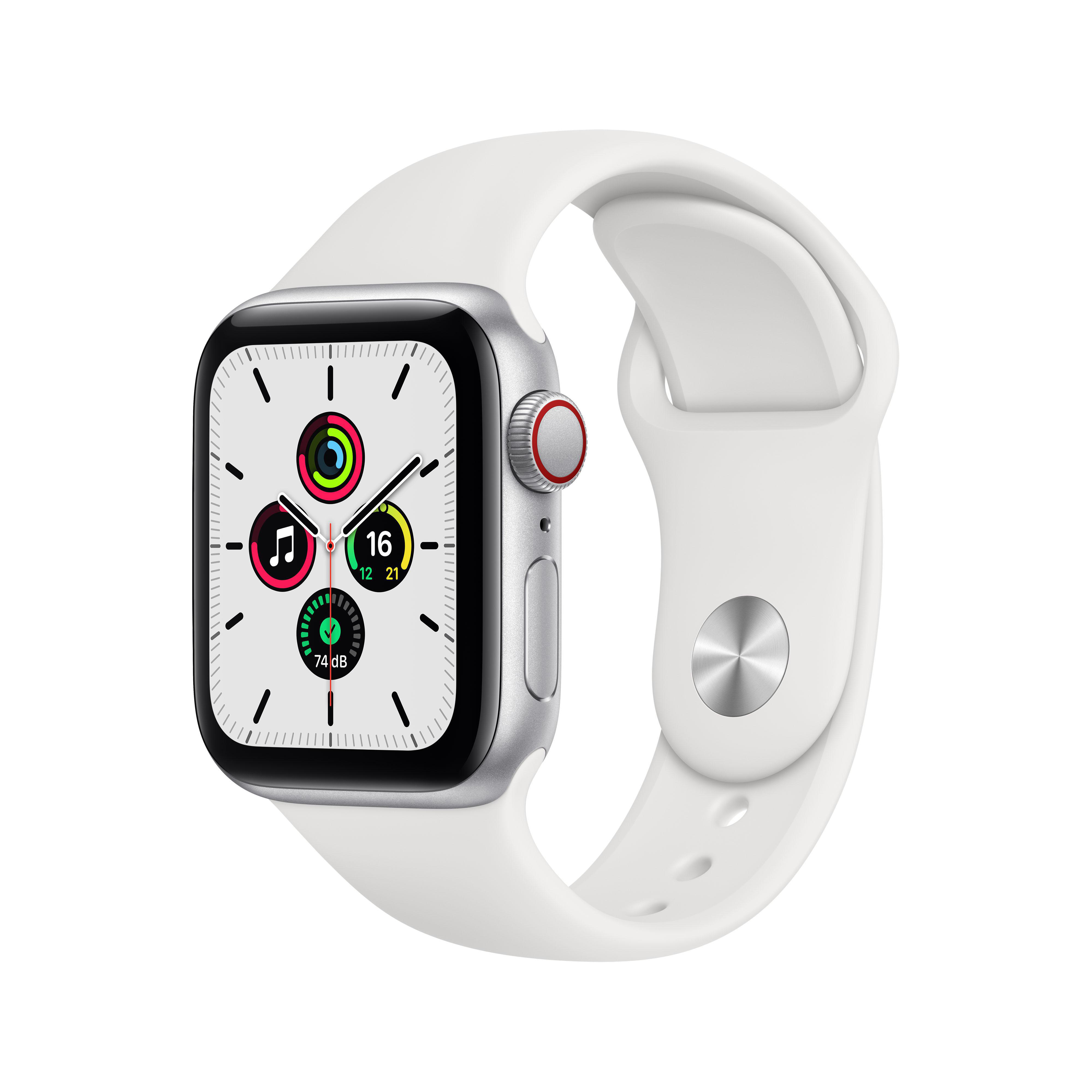 APPLE Watch SE (GPS + - Fluorelastomer, Aluminium Gehäuse: Weiß, 40mm Armband: Smartwatch Silber Cellular) mm, 130 200