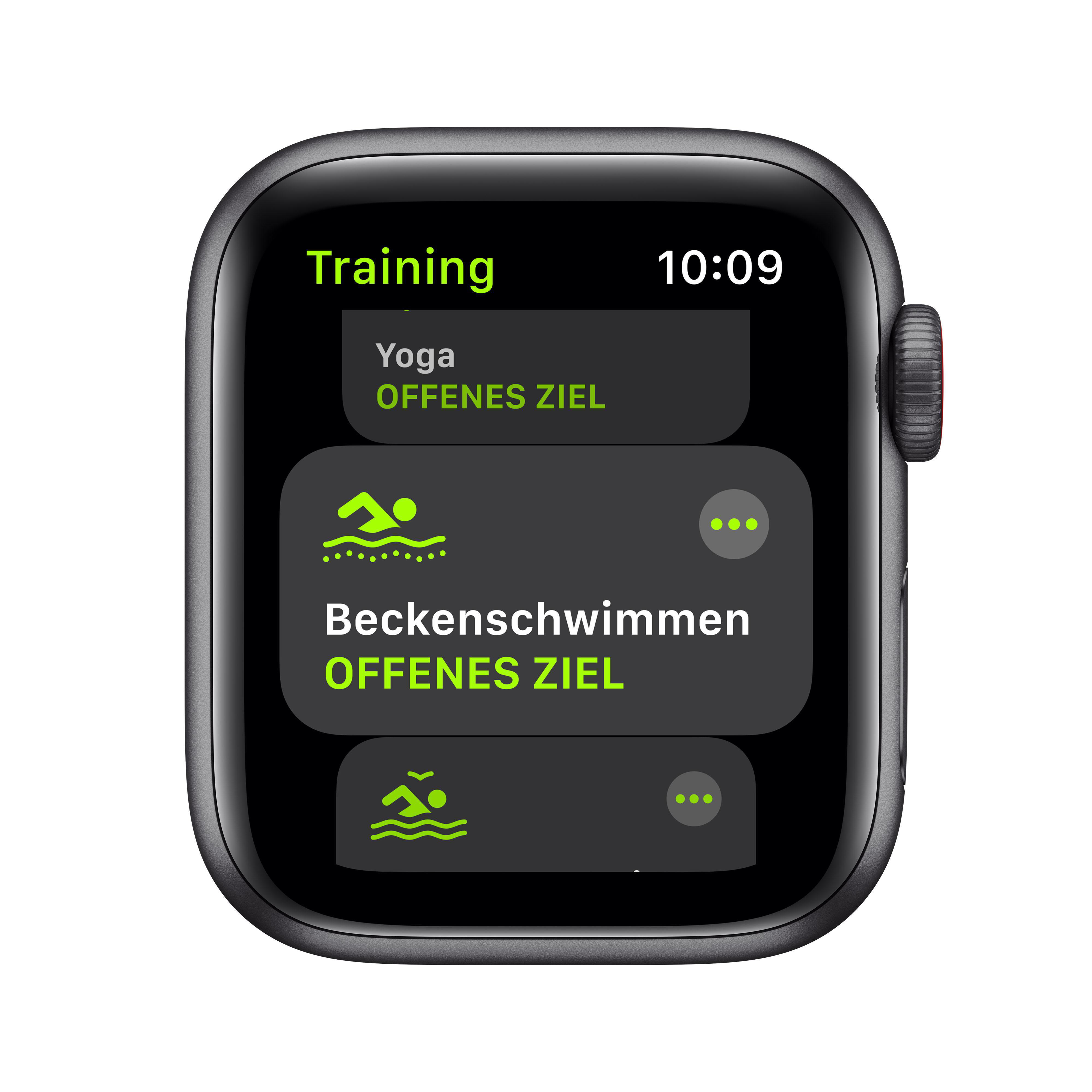 APPLE Watch SE (GPS + Cellular) 40mm Smartwatch Aluminium Nylon, 130 - 200 mm, Armband: Kohlegrau, Gehäuse: Space Grau