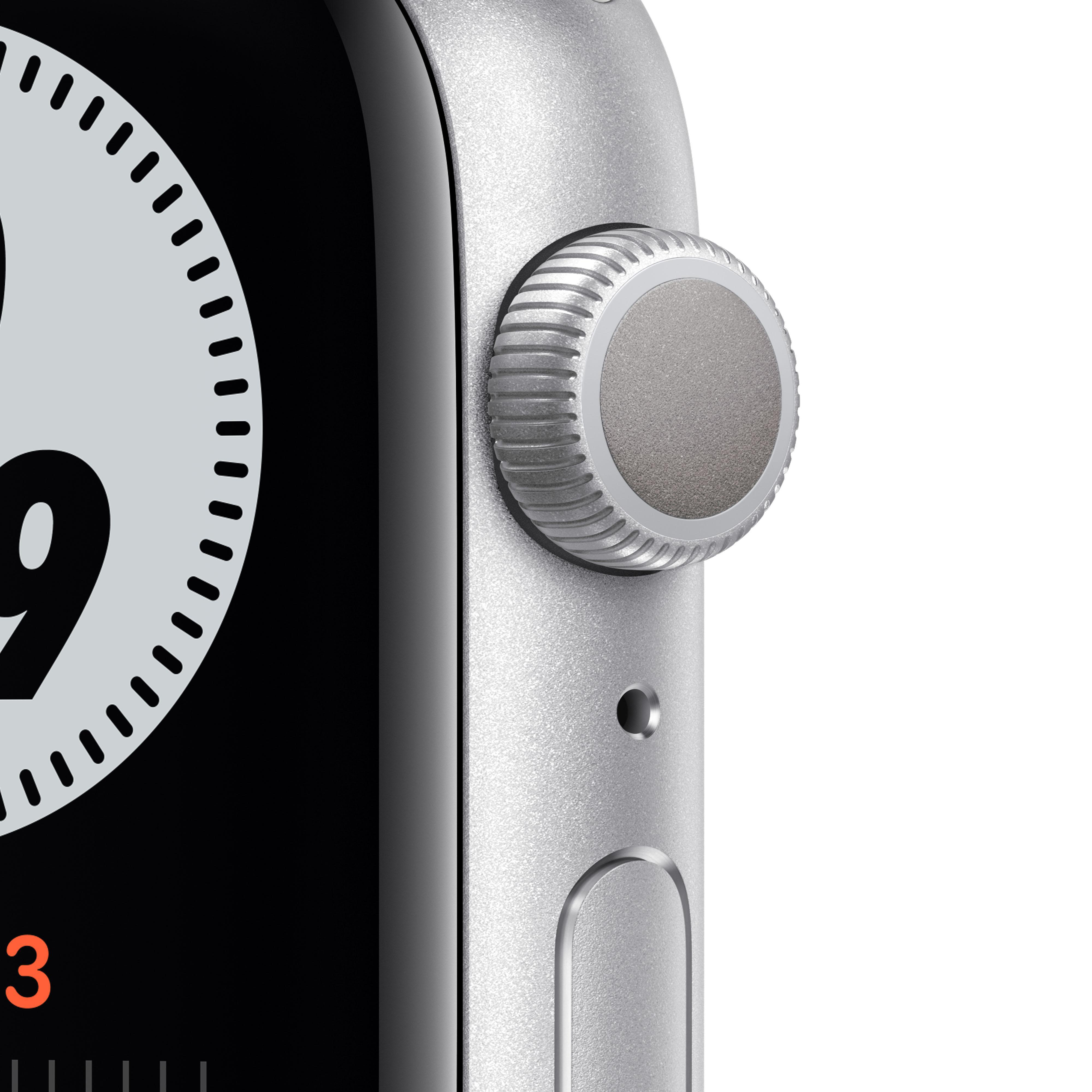 APPLE Watch Nike Series 6 (GPS) 44mm Smartwatch Fluorelastomer, 140-220 mm, Silber/Schwarz
