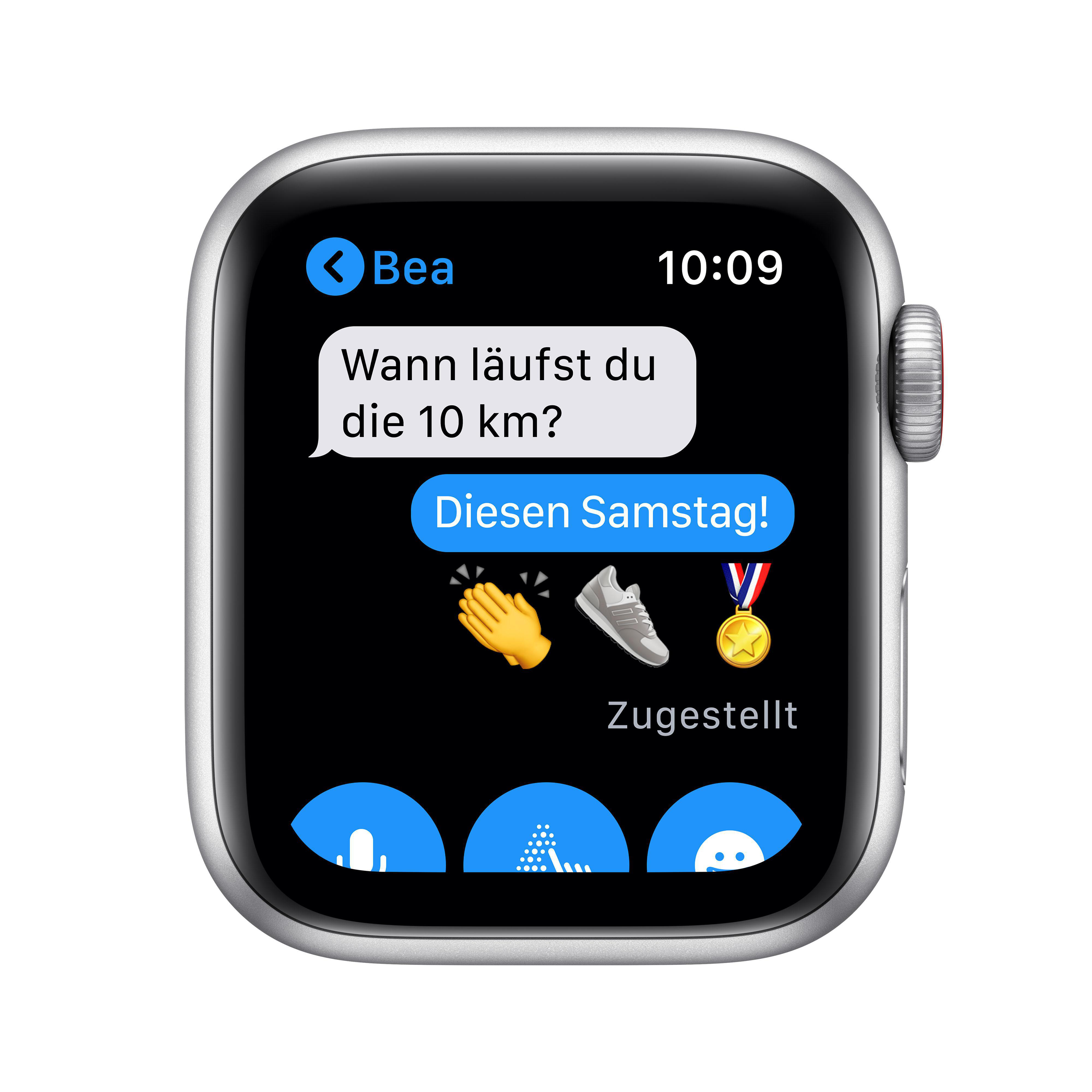 APPLE Watch SE Silber 130 - Dunkelmarine, + (GPS Cellular) Aluminium Nylon, Smartwatch 40mm Armband: 200 Gehäuse: mm