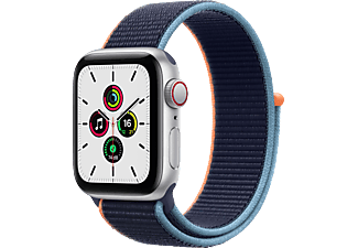 APPLE Watch SE (GPS + Cellular) 40mm Smartwatch Aluminium Nylon, 130 - 200 mm, Armband: Dunkelmarine, Gehäuse: Silber