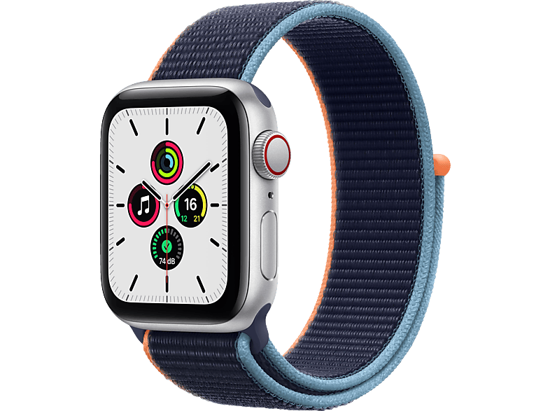 APPLE Watch SE Silber 130 - Dunkelmarine, + (GPS Cellular) Aluminium Nylon, Smartwatch 40mm Armband: 200 Gehäuse: mm