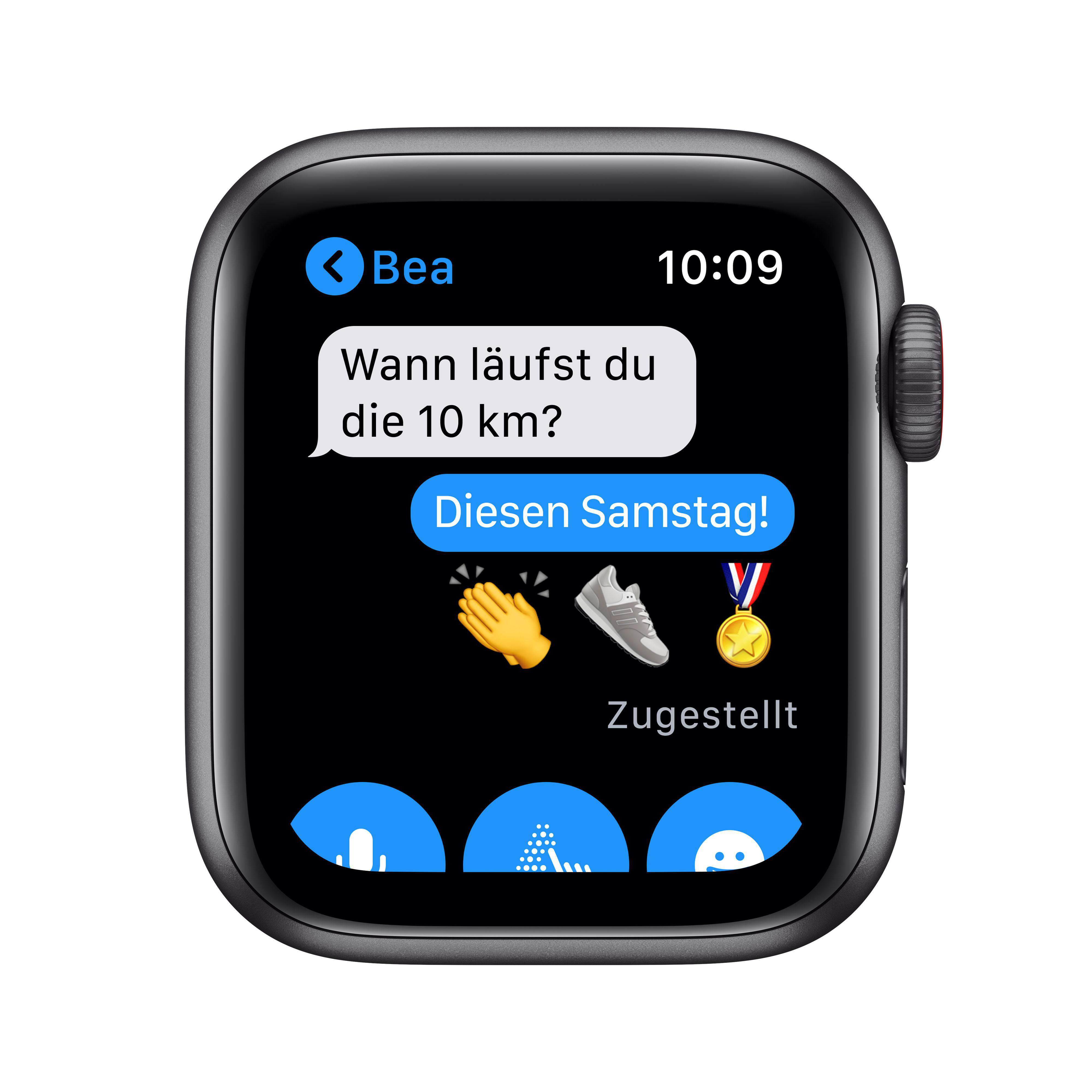 APPLE Watch SE (GPS + Cellular) 40mm Smartwatch Aluminium Nylon, 130 - 200 mm, Armband: Kohlegrau, Gehäuse: Space Grau