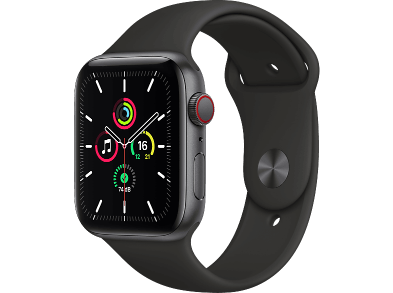 APPLE Watch SE (GPS + Schwarz, Aluminium 140 Smartwatch mm, 44mm Grau 210 Armband: Fluorelastomer, Space Gehäuse: Cellular) 