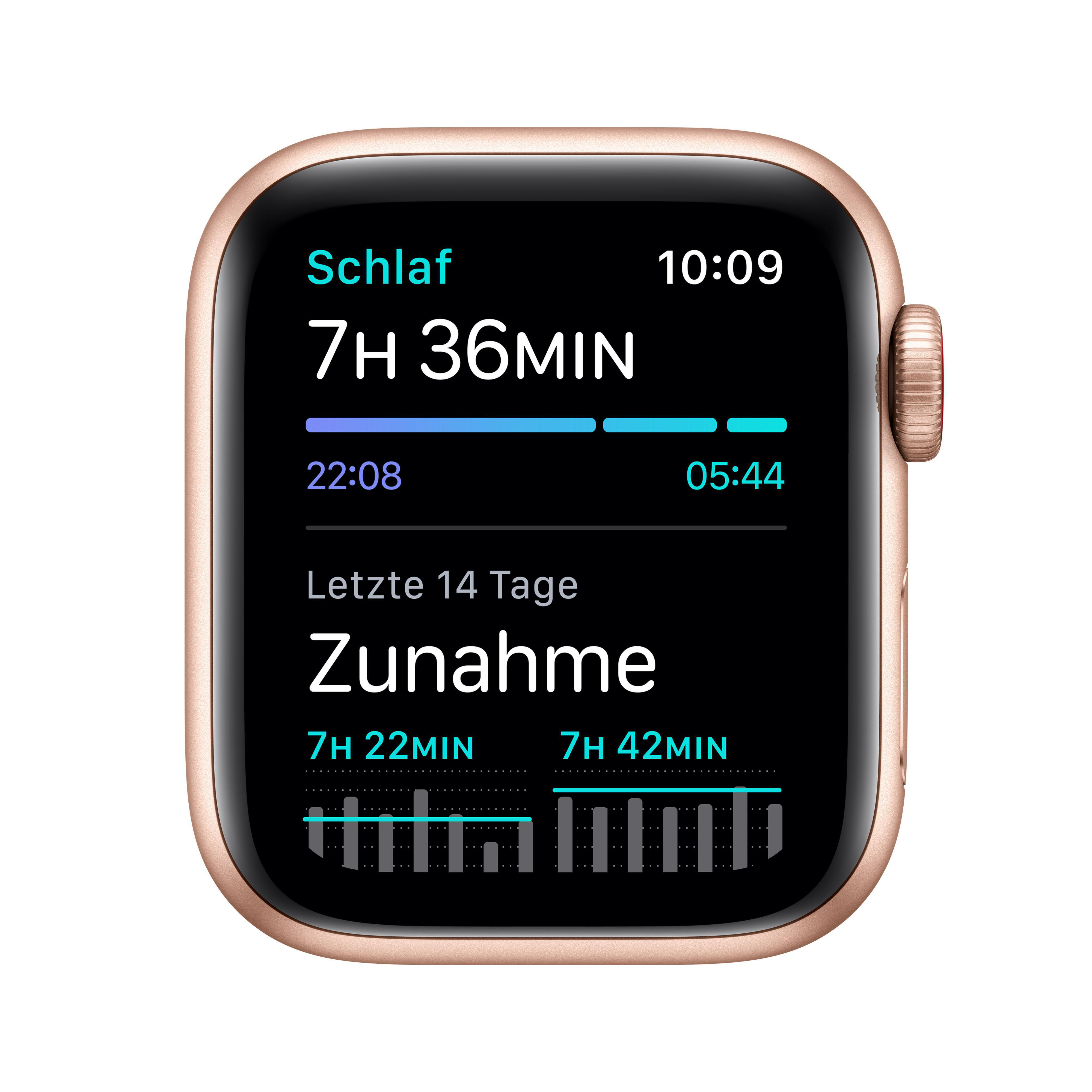 APPLE Watch SE (GPS + Cellular) 40mm Smartwatch Aluminium Nylon, 130 - 200 mm, Armband: Pflaume, Gehäuse: Gold