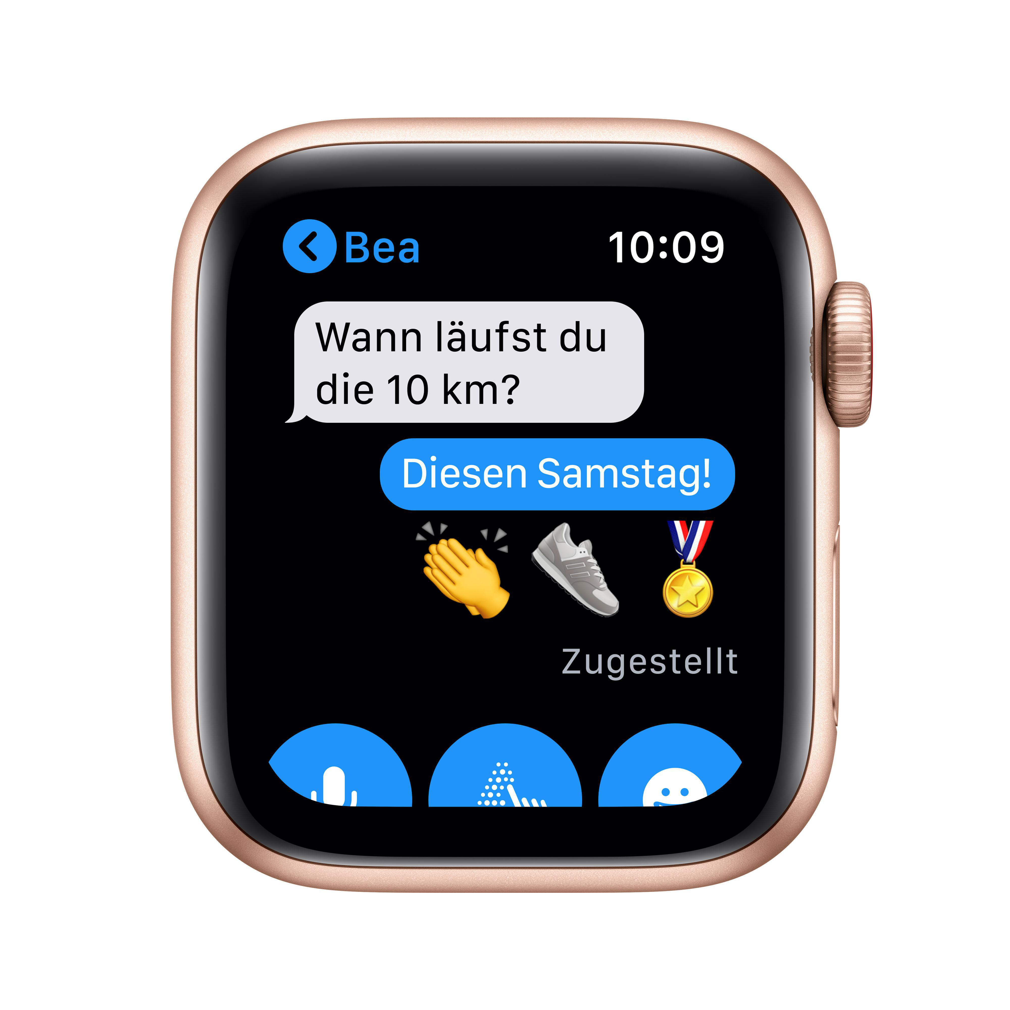 APPLE Watch SE (GPS + Cellular) 40mm Smartwatch Aluminium Nylon, 130 - 200 mm, Armband: Pflaume, Gehäuse: Gold