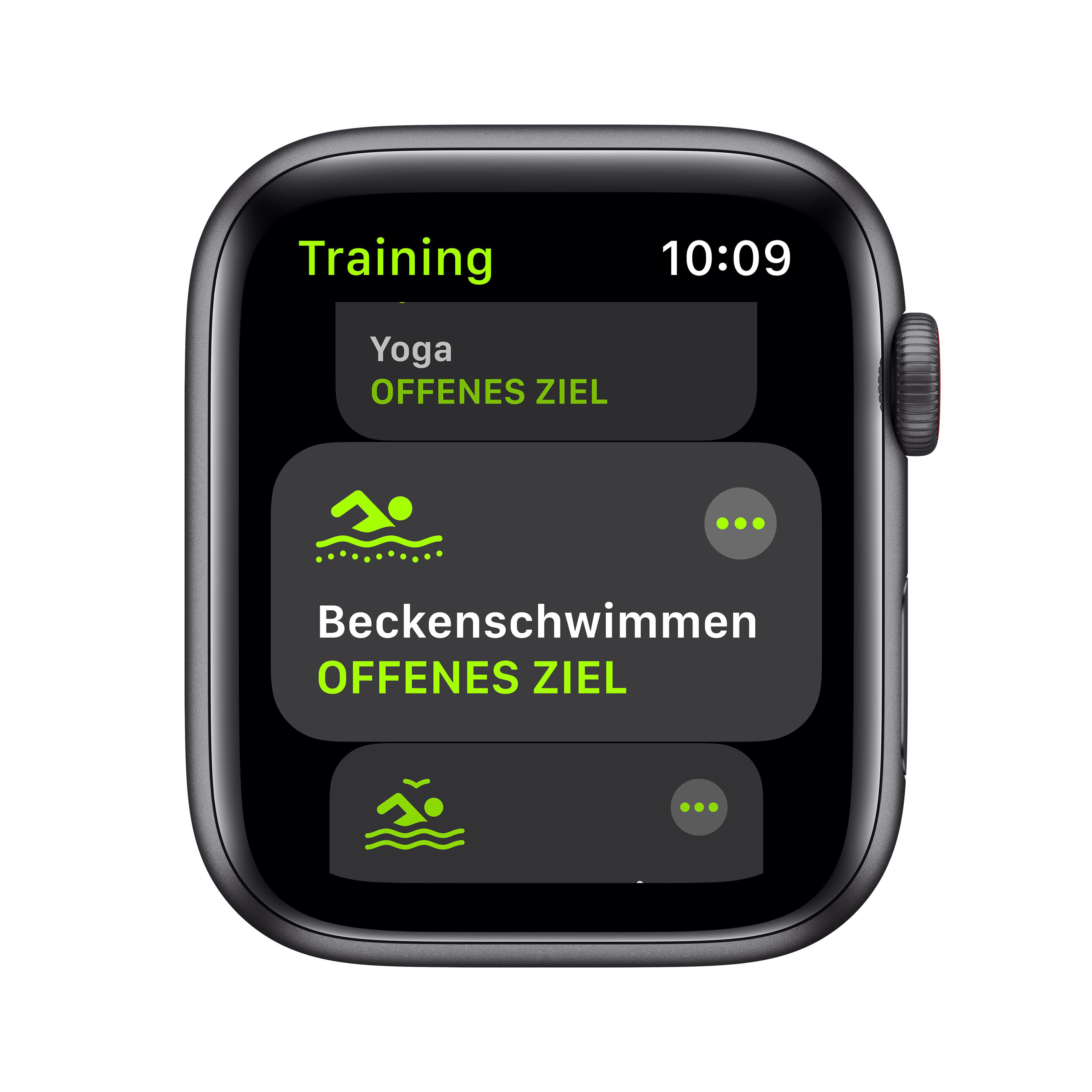 APPLE Watch SE (GPS + Cellular) 44mm Smartwatch Aluminium Nylon, 145 - 220 mm, Armband: Kohlegrau, Gehäuse: Space Grau