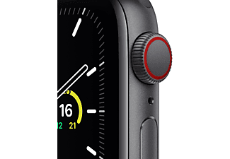 APPLE Watch SE (GPS + Cellular) 40mm Smartwatch Aluminium Fluorelastomer, 130 - 200 mm, Armband: Schwarz, Gehäuse: Space Grau