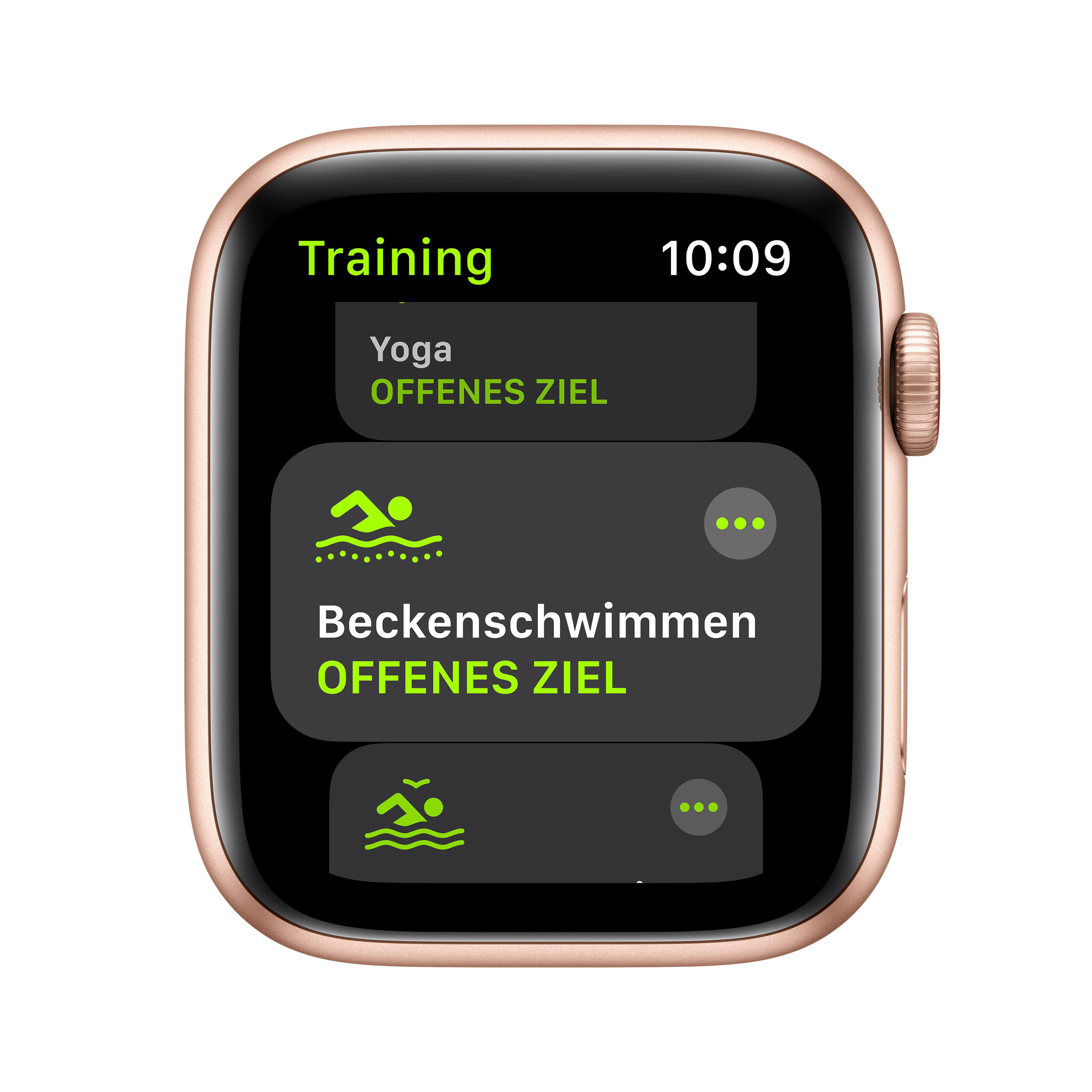 APPLE Watch SE (GPS + Cellular) 44mm Smartwatch Aluminium Fluorelastomer, 140 - 210 mm, Armband: Pink Sand, Gehäuse: Gold