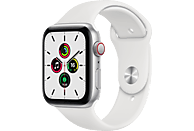 APPLE Watch SE (GPS + Cellular) 44mm Smartwatch Aluminium Fluorelastomer, 140 - 220 mm, Armband: Weiß, Gehäuse: Silber