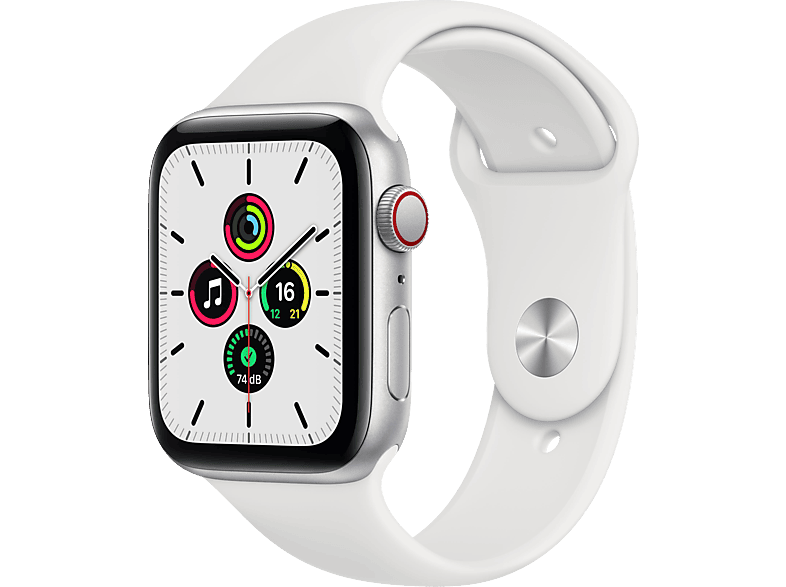 APPLE Watch SE - Fluorelastomer, 220 Smartwatch Cellular) 44mm 140 Weiß, (GPS Aluminium Silber Gehäuse: Armband: mm, 