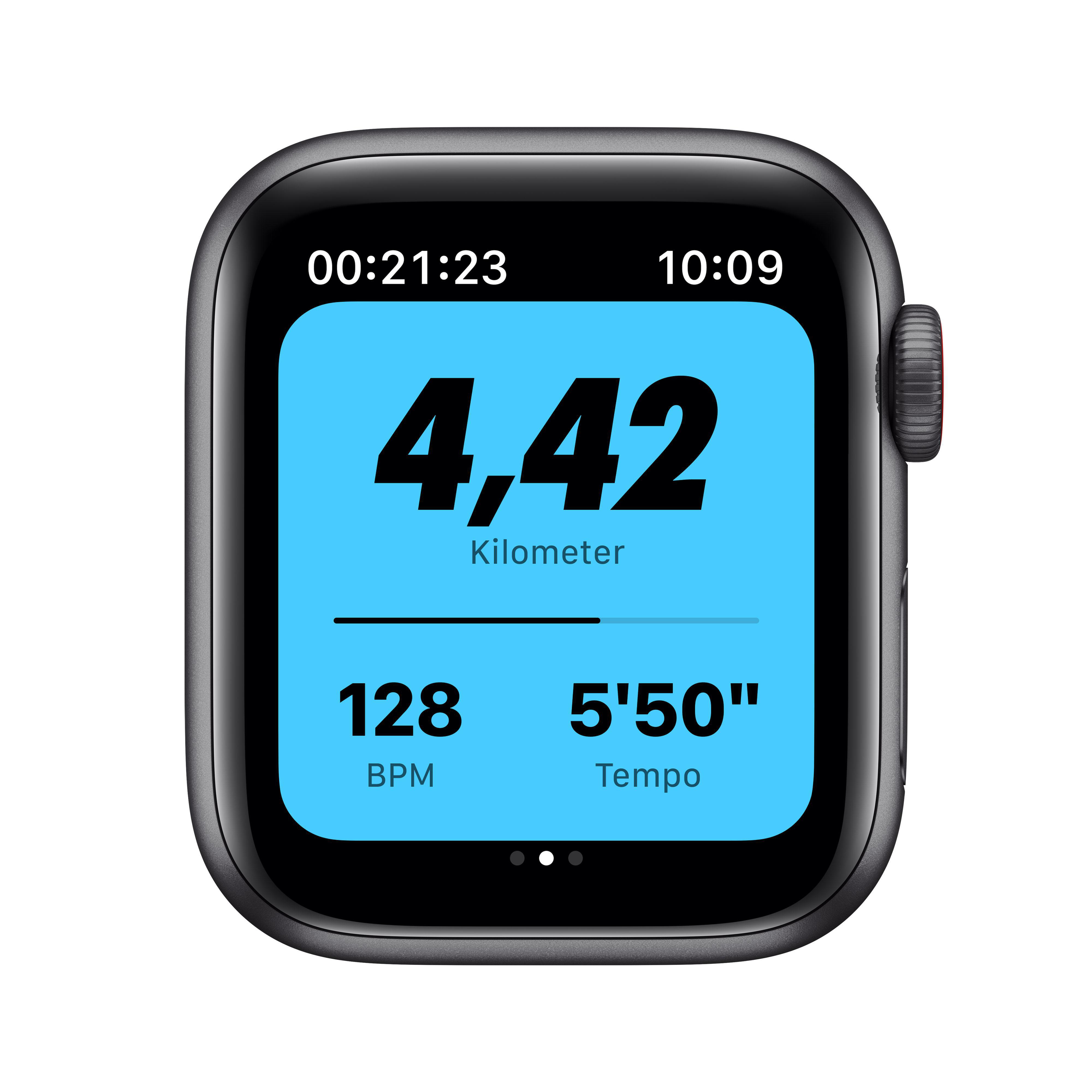 APPLE Watch SE Nike (GPS + Cellular) 40mm Smartwatch Fluorelastomer, 130 - 200 mm, Space Grau/Schwarz