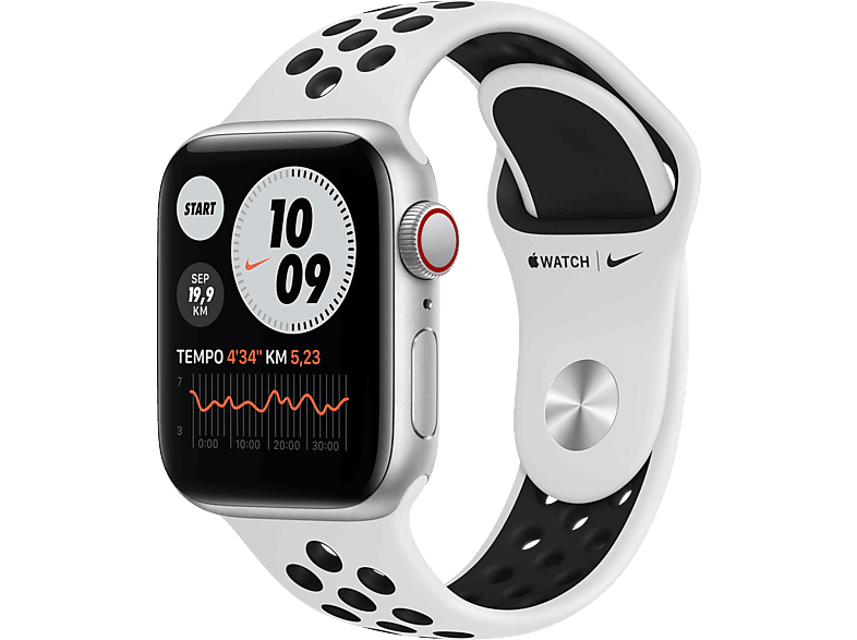 APPLE Watch SE Nike (GPS + Cellular) 40mm Smartwatch Fluorelastomer, 130 - 200 mm, Silber/Schwarz