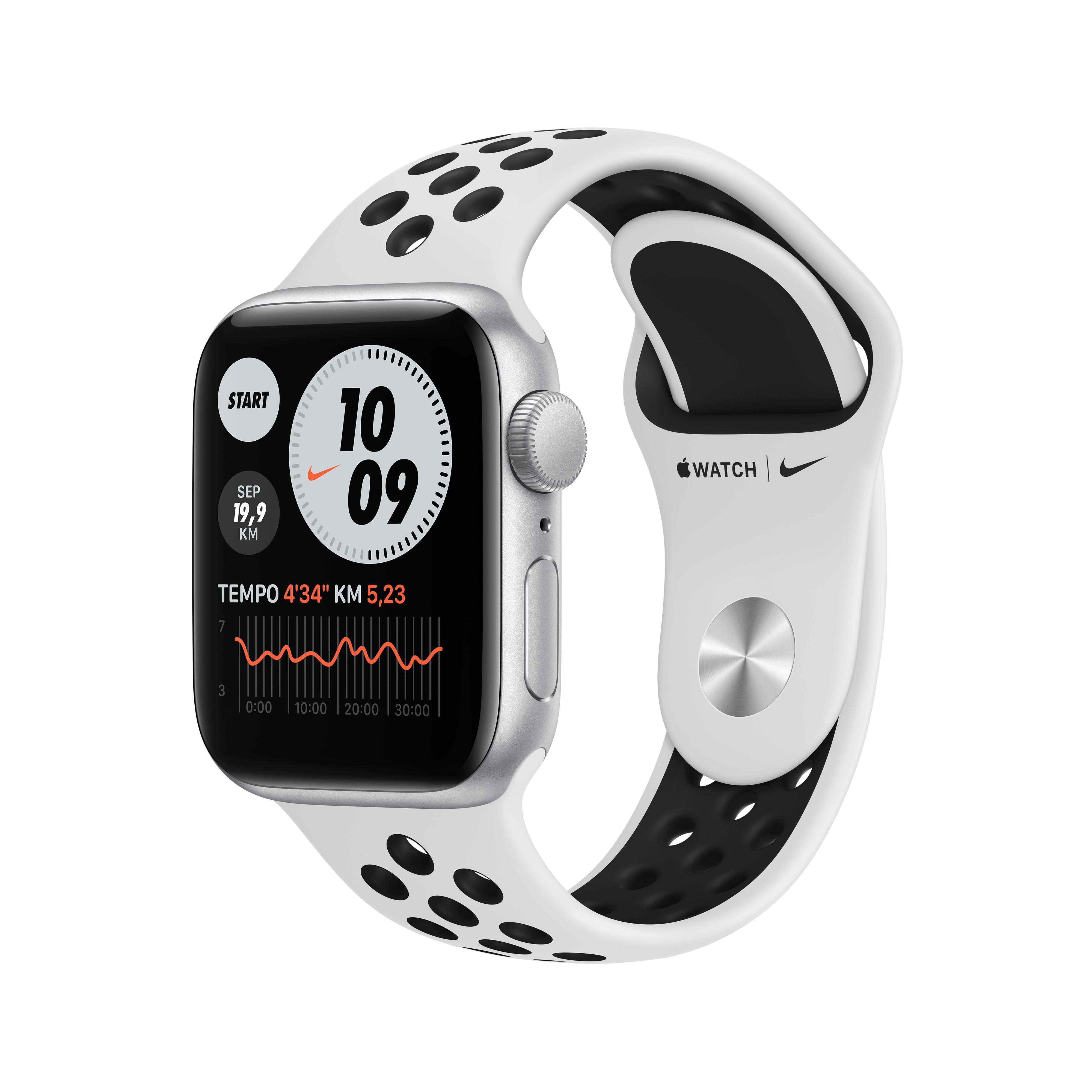 APPLE Watch SE Nike (GPS) mm, Fluorelastomer, - 130 Smartwatch Silber/Schwarz 200 40mm