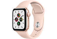 APPLE Watch SE (GPS), 40 mm Aluminiumgehäuse Gold, Sportarmband Sandrosa Smartwatch Fluorelastomer , 130 - 200 mm, Gold/Sandrosa