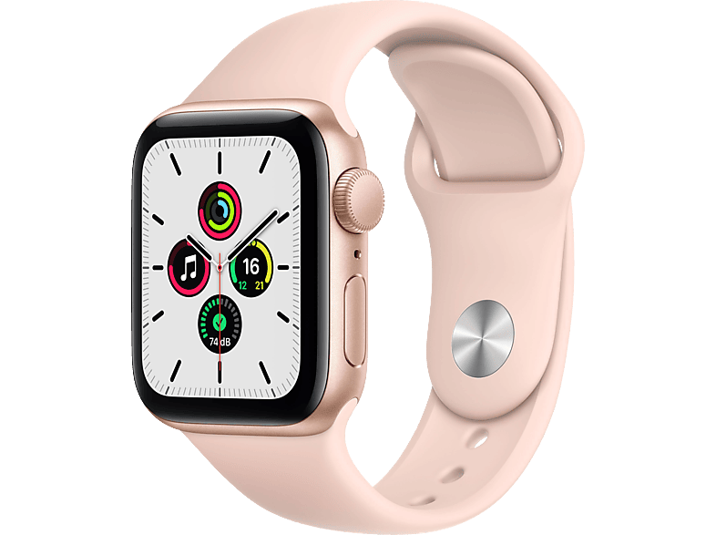 APPLE Watch SE (GPS), 40 Smartwatch 130 mm, Sandrosa - 200 Aluminiumgehäuse Sportarmband Fluorelastomer , mm Gold/Sandrosa Gold