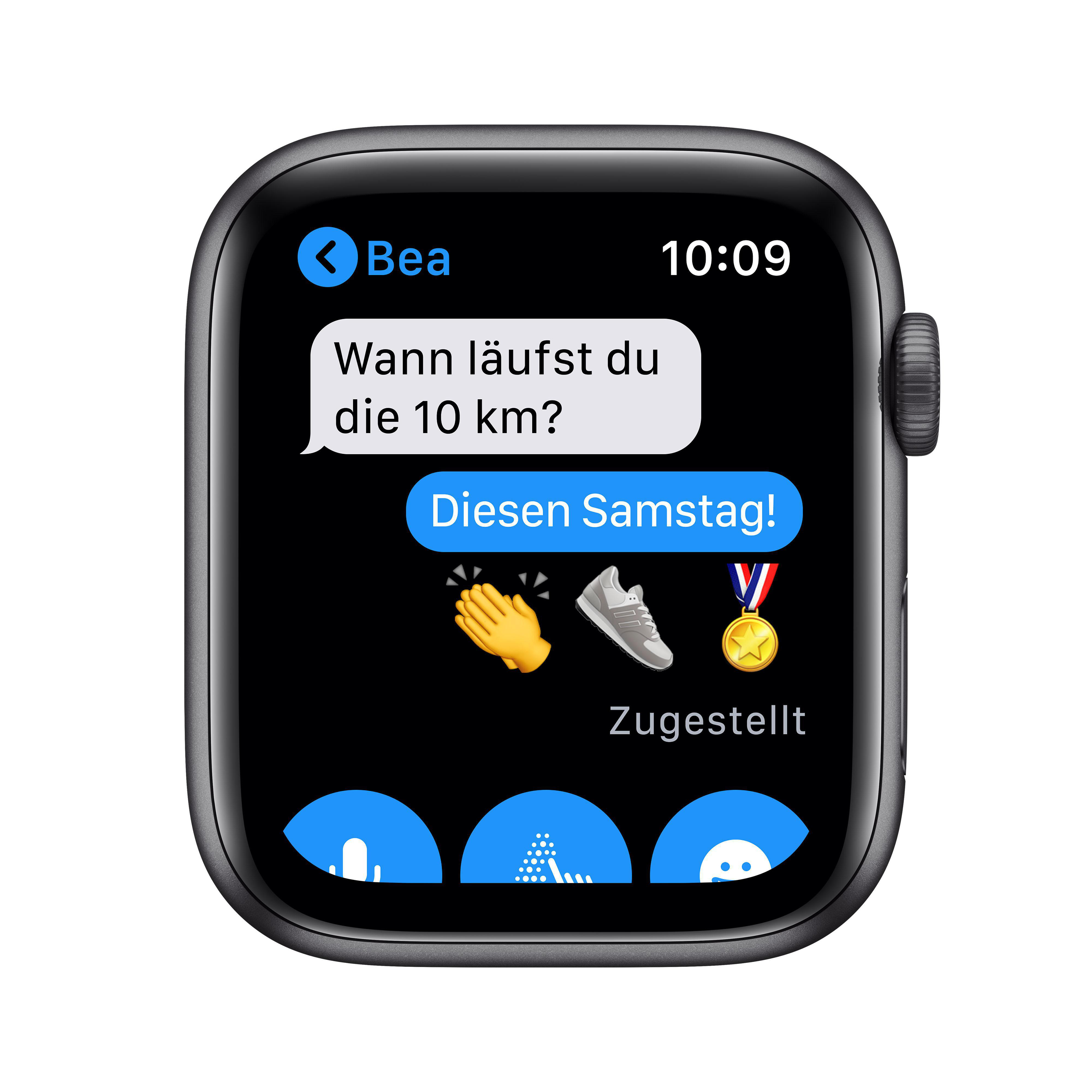APPLE Watch SE Nike (GPS) 44mm Smartwatch Fluorelastomer, 140 - 220 mm, Space Grau /Schwarz