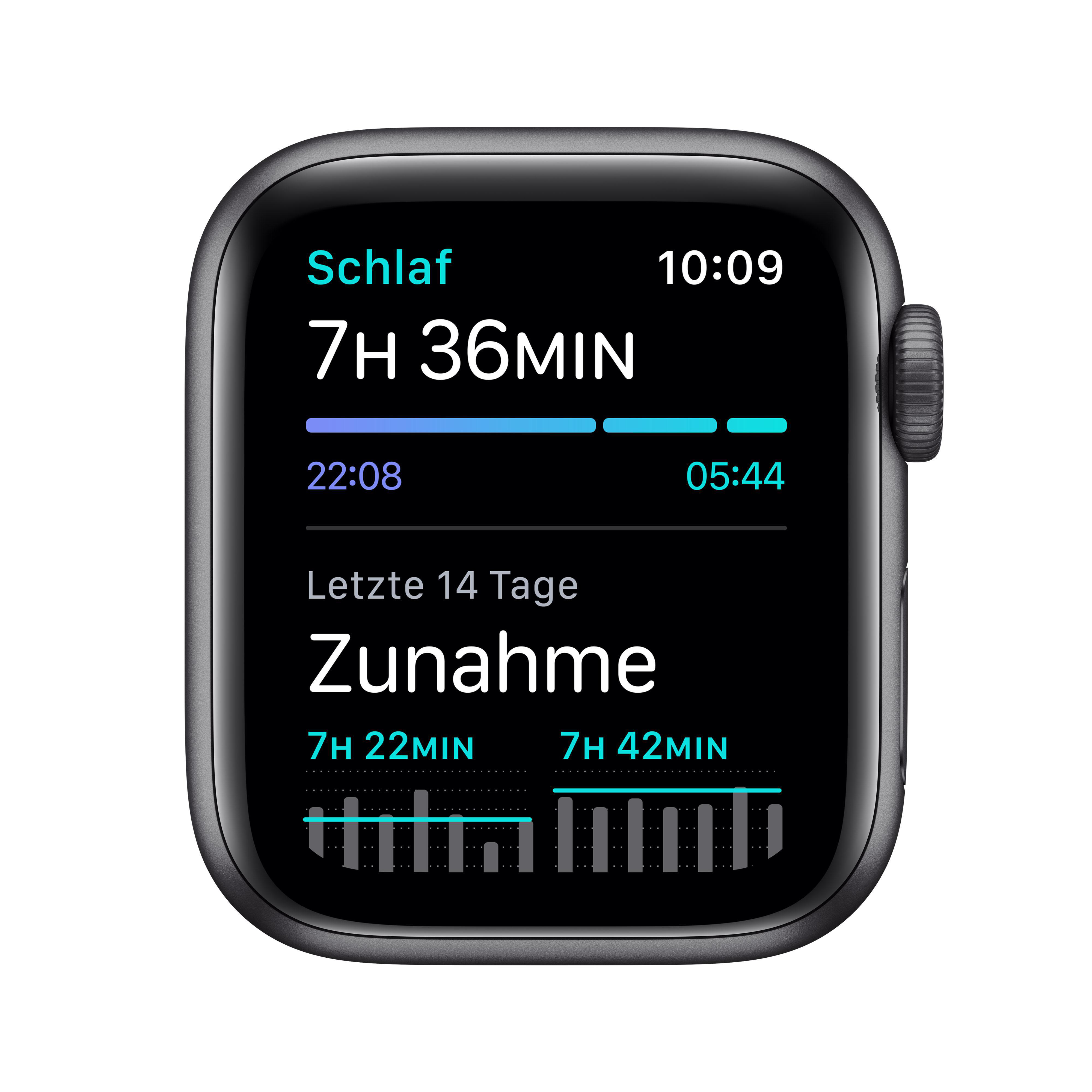APPLE Watch SE Nike (GPS) 40mm Smartwatch Fluorelastomer, 130 - 200 mm, Space Grau/Schwarz