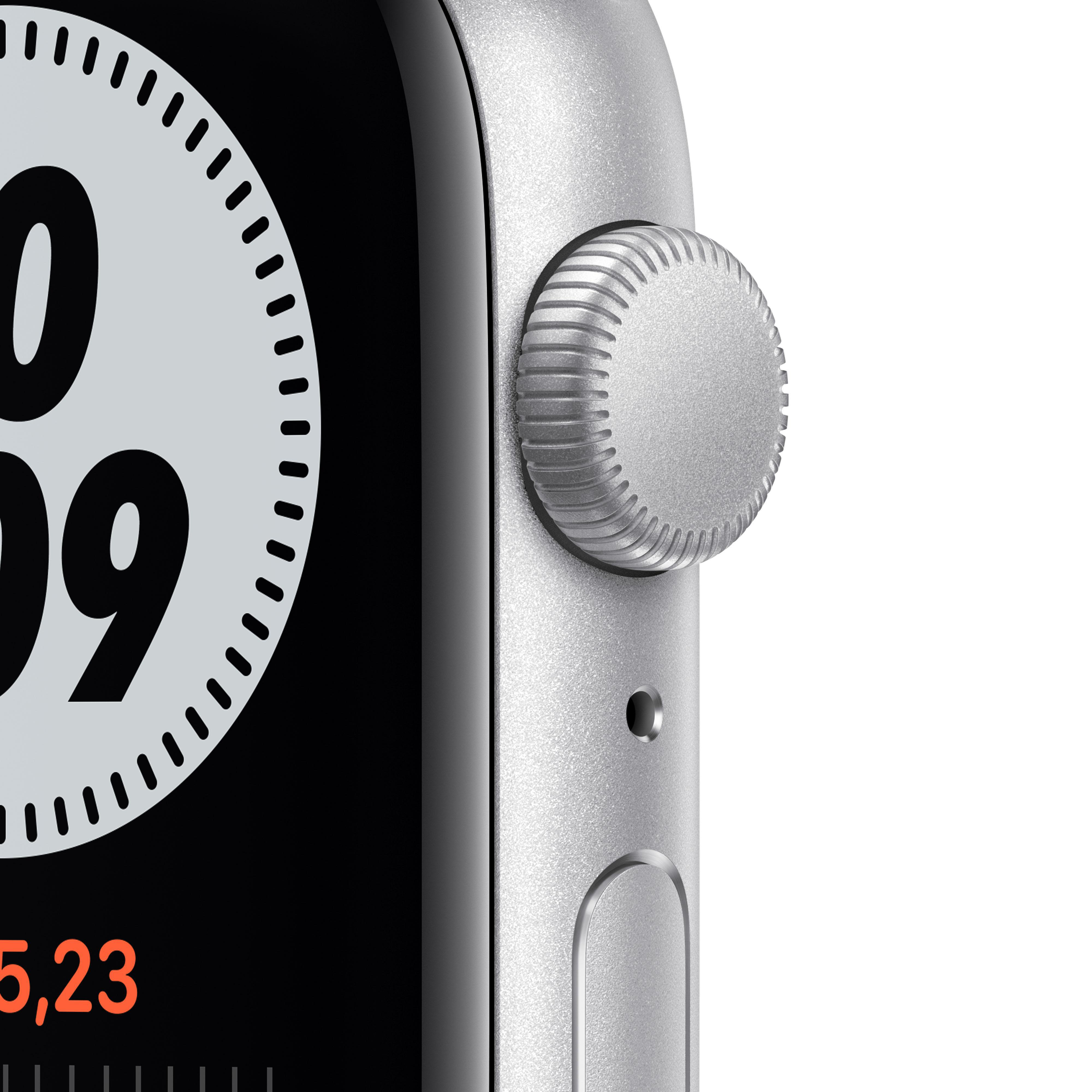 APPLE Watch SE Nike (GPS) 44mm Smartwatch Fluorelastomer, 140 - 220 mm, Silber/Schwarz