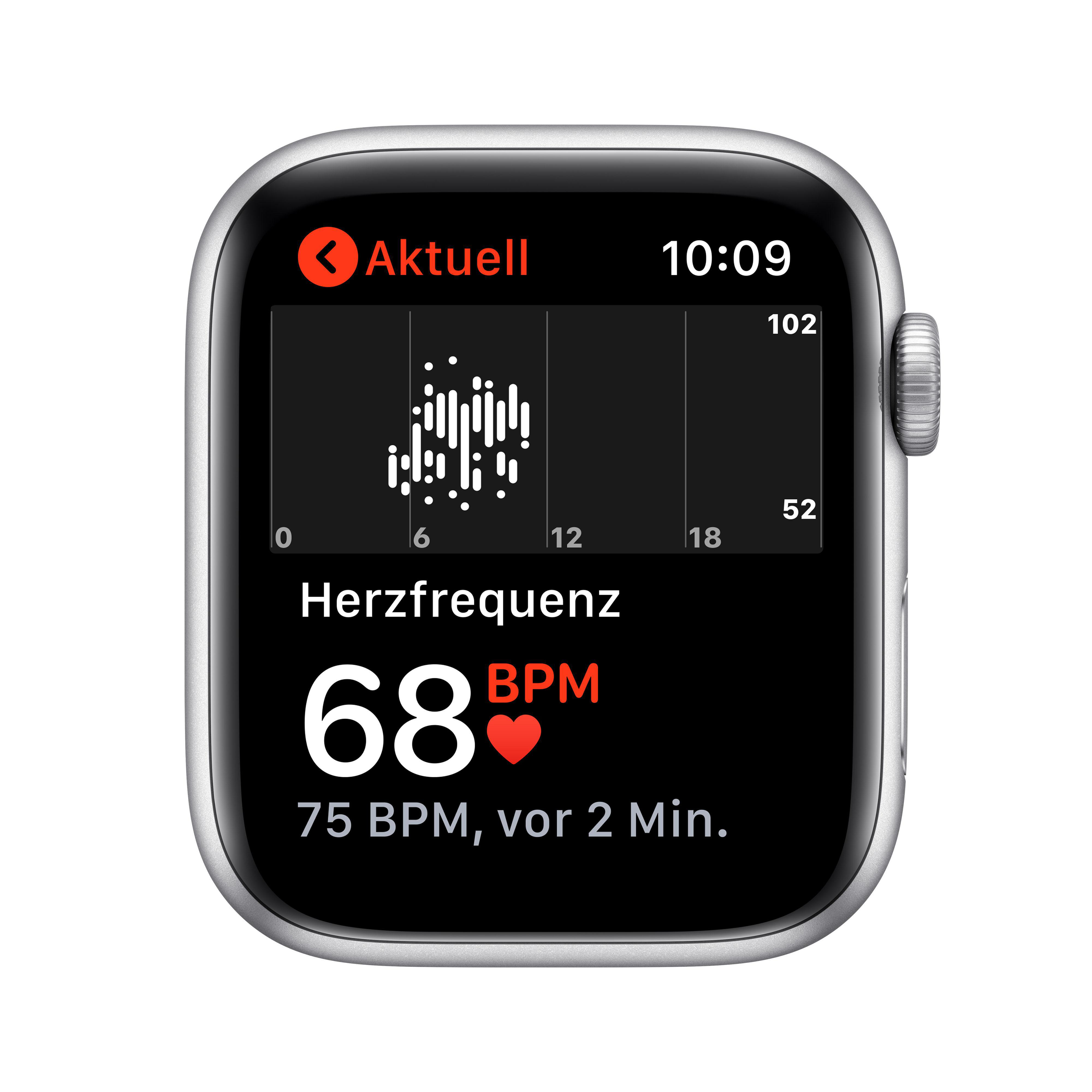 APPLE Watch SE Nike (GPS) 44mm Smartwatch Fluorelastomer, 140 - 220 mm, Silber/Schwarz