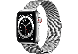APPLE Watch Series 6 (GPS + Cellular) 44mm Smartwatch Edelstahl Edelstahl, 150 - 200 mm, Armband: Silber, Gehäuse: Silber