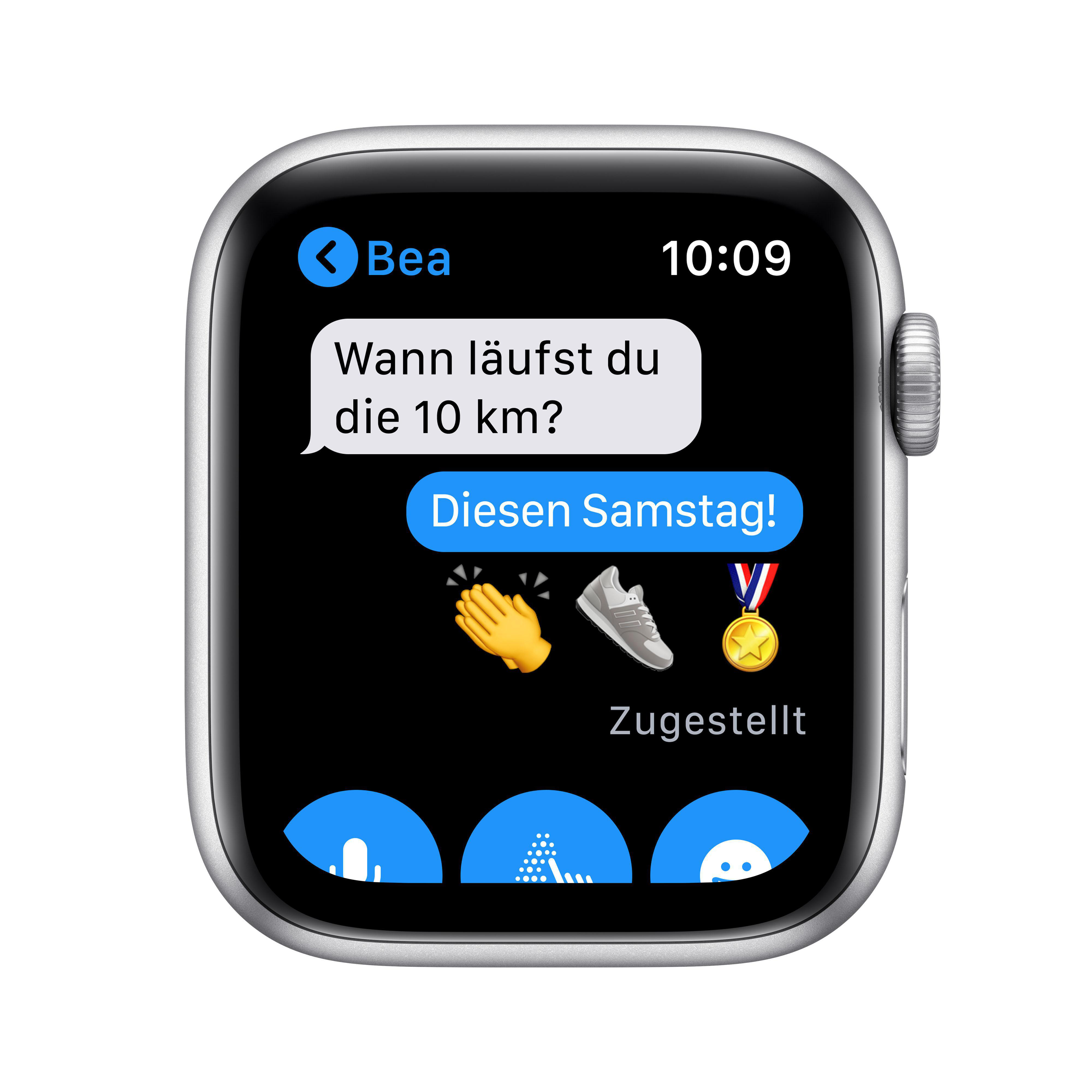APPLE Watch SE Nike (GPS) 44mm Smartwatch Fluorelastomer, 140 - 220 mm, Silber/Schwarz