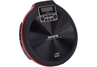 Reproductor CD - Aiwa PCD-810RD, 8 h, Con auriculares, 20 Memorias, Jack de 3.5 mm, Negro y Rojo