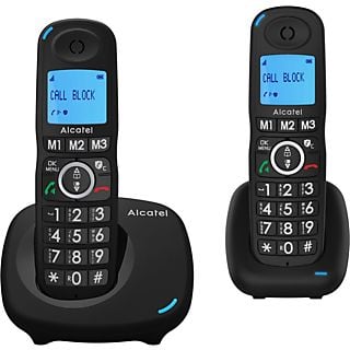 Teléfono - Alcatel XL535, 2 unidades, Función manos libres, 3 teclas memoria directa, Función alarma, Negro