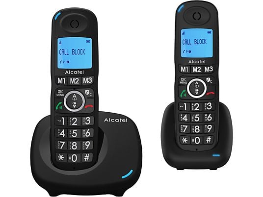 Teléfono - Alcatel XL535, 2 unidades, Función manos libres, 3 teclas memoria directa, Función alarma, Negro