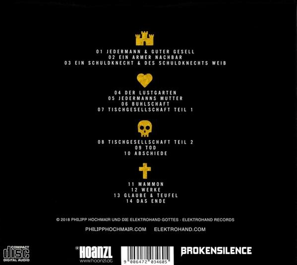 Rückseite einer CD mit Trackliste und anderem Text.
