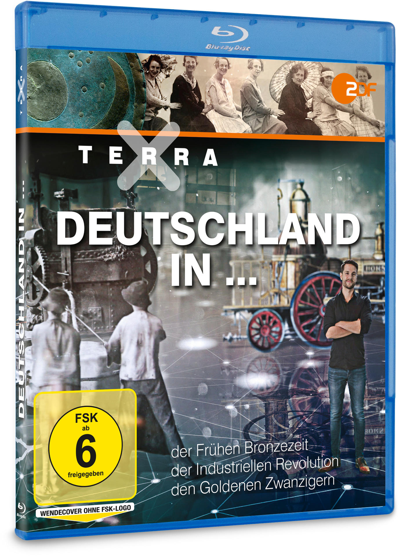 Blu-ray-Disc-Hülle mit einem Mann und historischem Hintergrund.