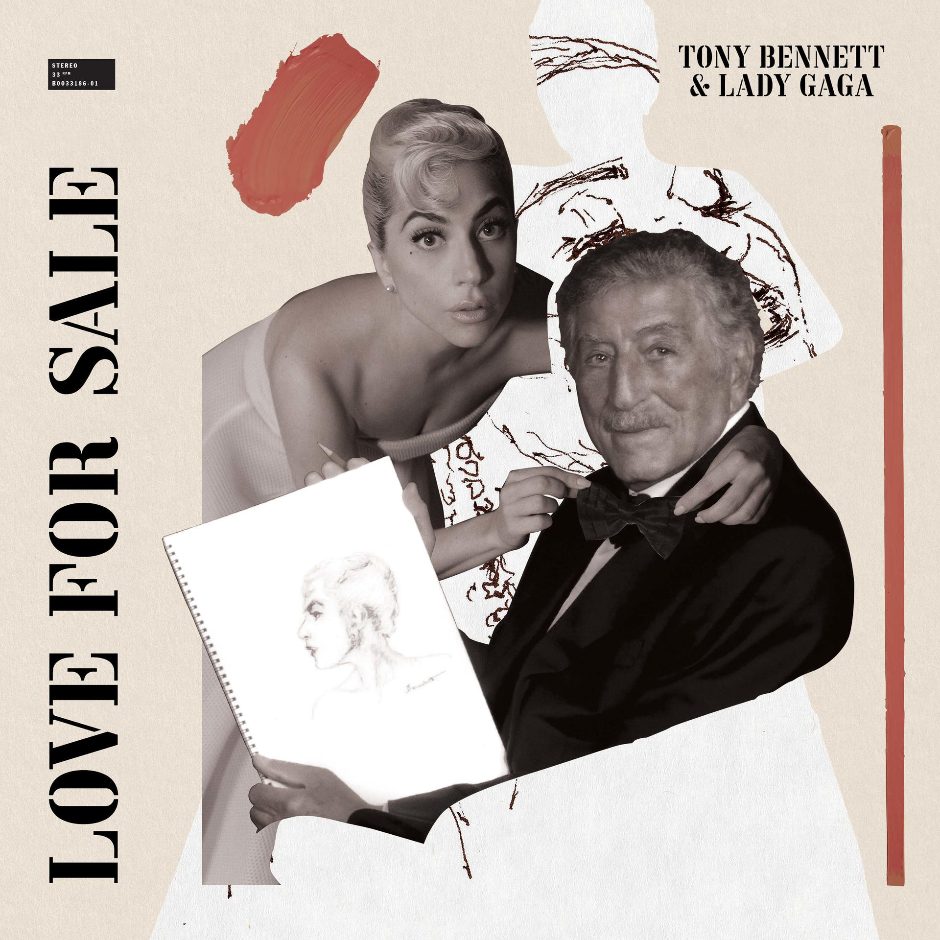 Pochette d'album : Tony Bennett et Lady Gaga, dessin, coup de pinceau et texte.