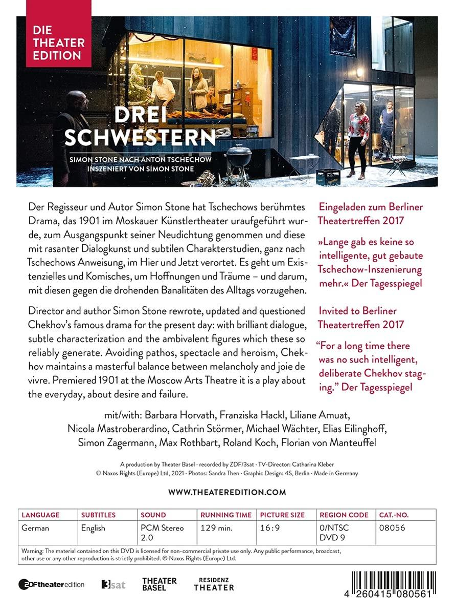 DVD-Hülle eines Theaterstücks mit Text und Bildern von Schauspielern.