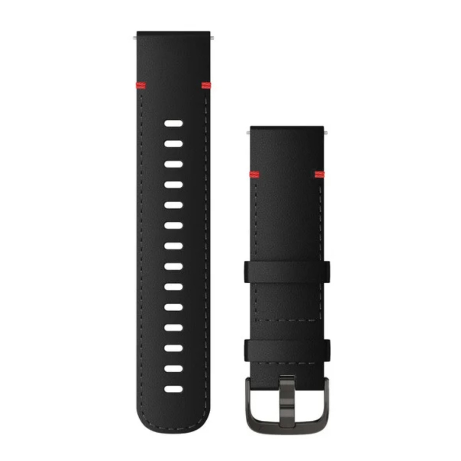 Schwarze und rote Armbänder. Eines ist länger mit Löchern, das andere kürzer mit einer Schnalle.