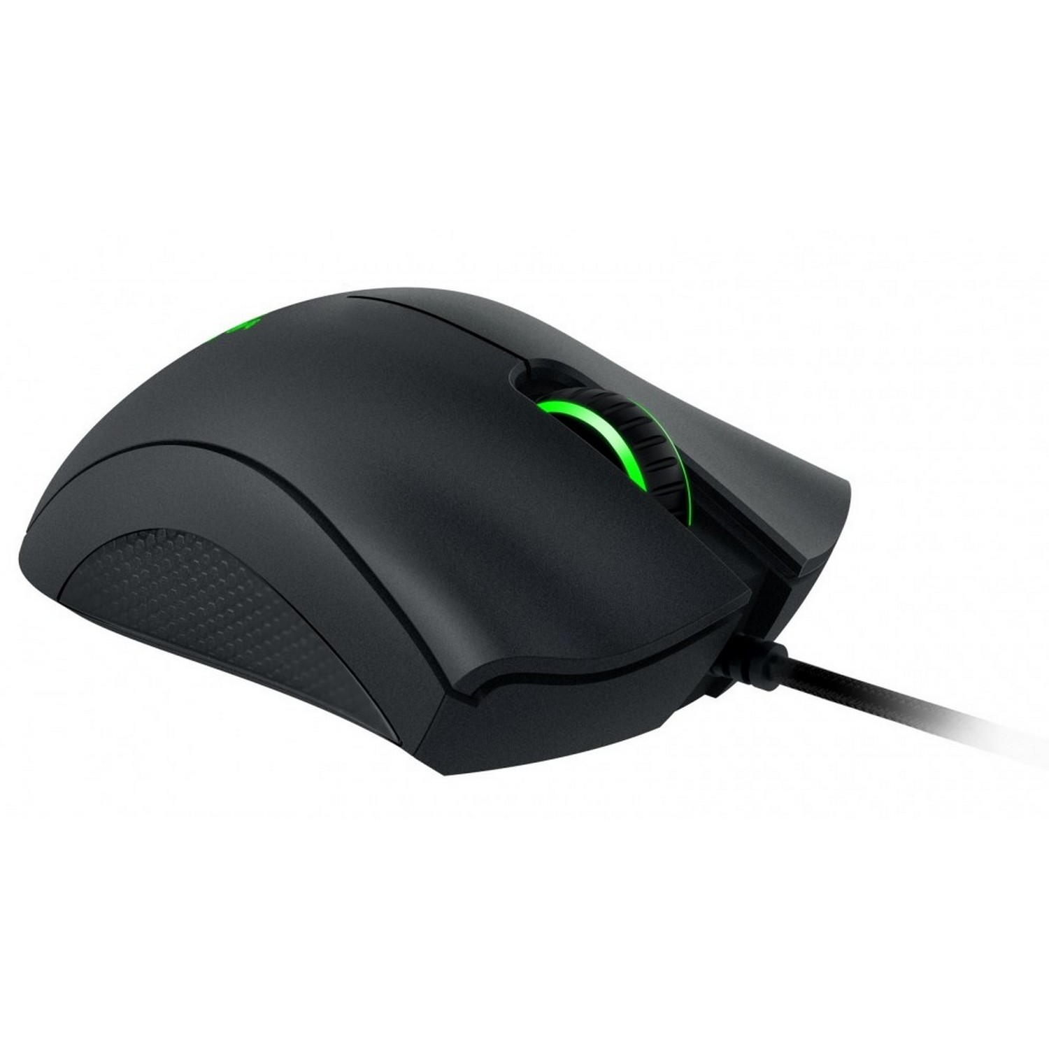Ratón para juegos Razer negro con luz verde.