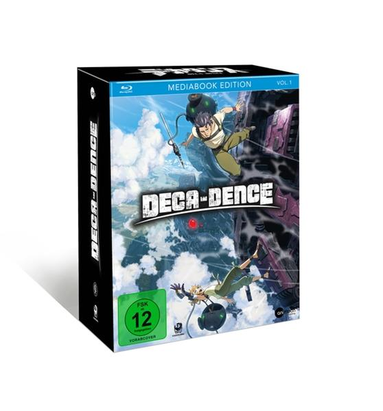 Anime-Box-Art mit zwei Charakteren in futuristischem Setting. Titel: Deca-Dence.