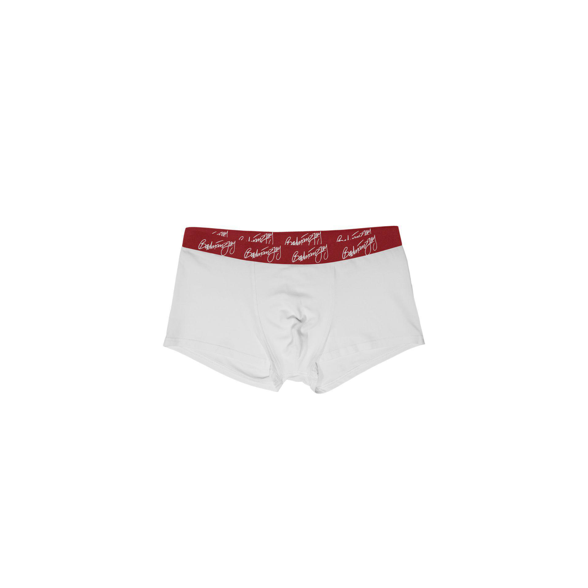 Weiße Boxershorts mit rotem Bund. Text: Babymelody.